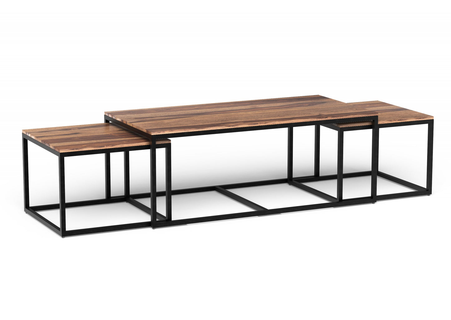 Set of Three 47" Natural And Black Solid Wood And Iron Coffee Table