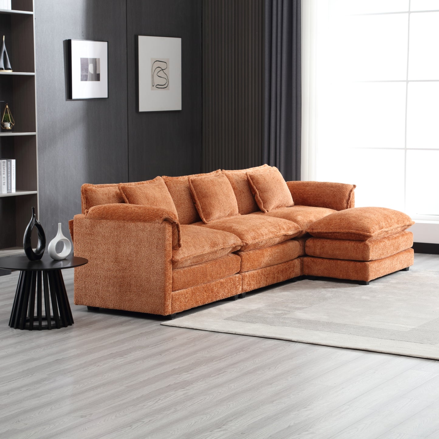 Oversized Boucle Fabric L-Shape Sectional - Movable Pedals with Detachable Armrests