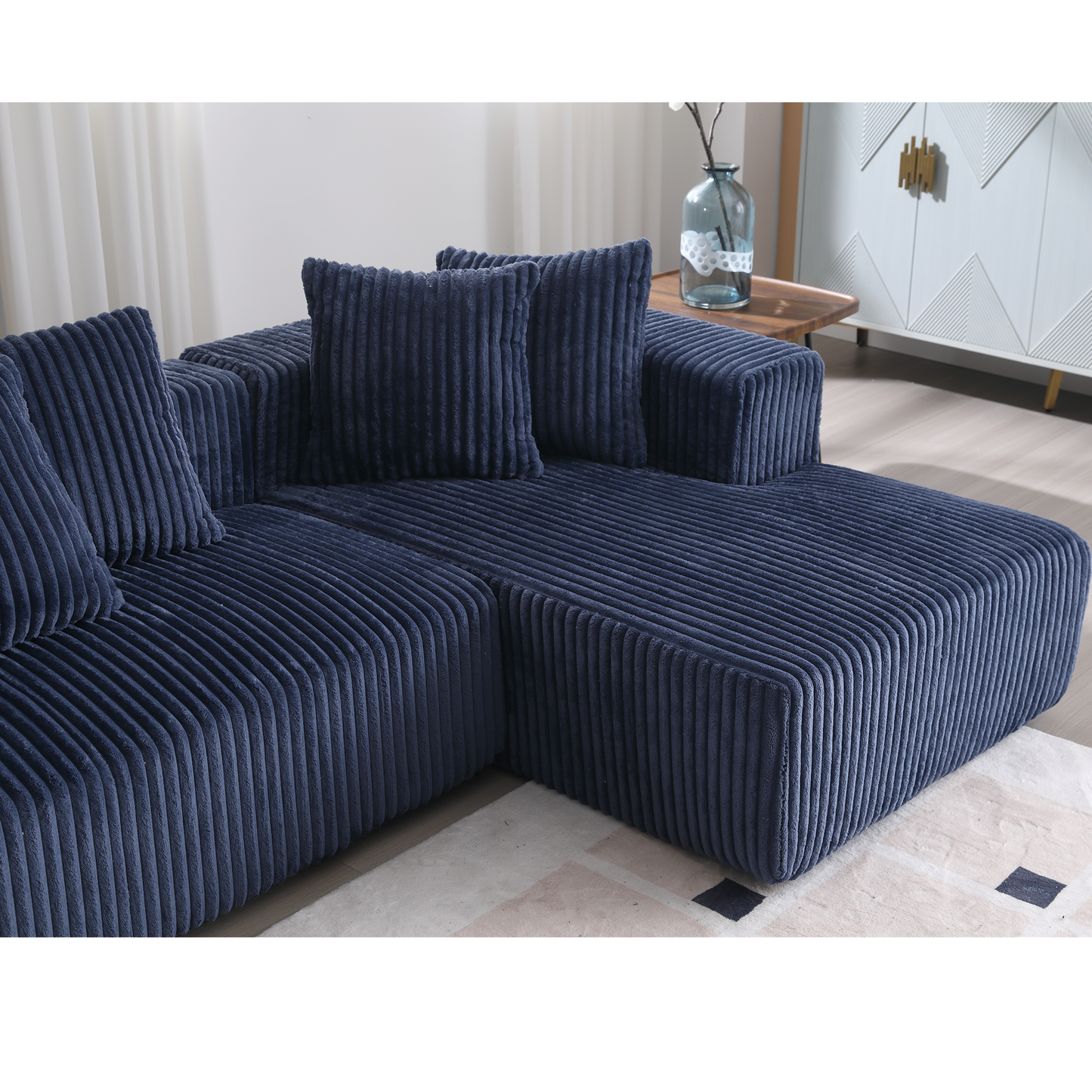 Corduroy L-Shaped Modular Sectional Sofa with Chaise