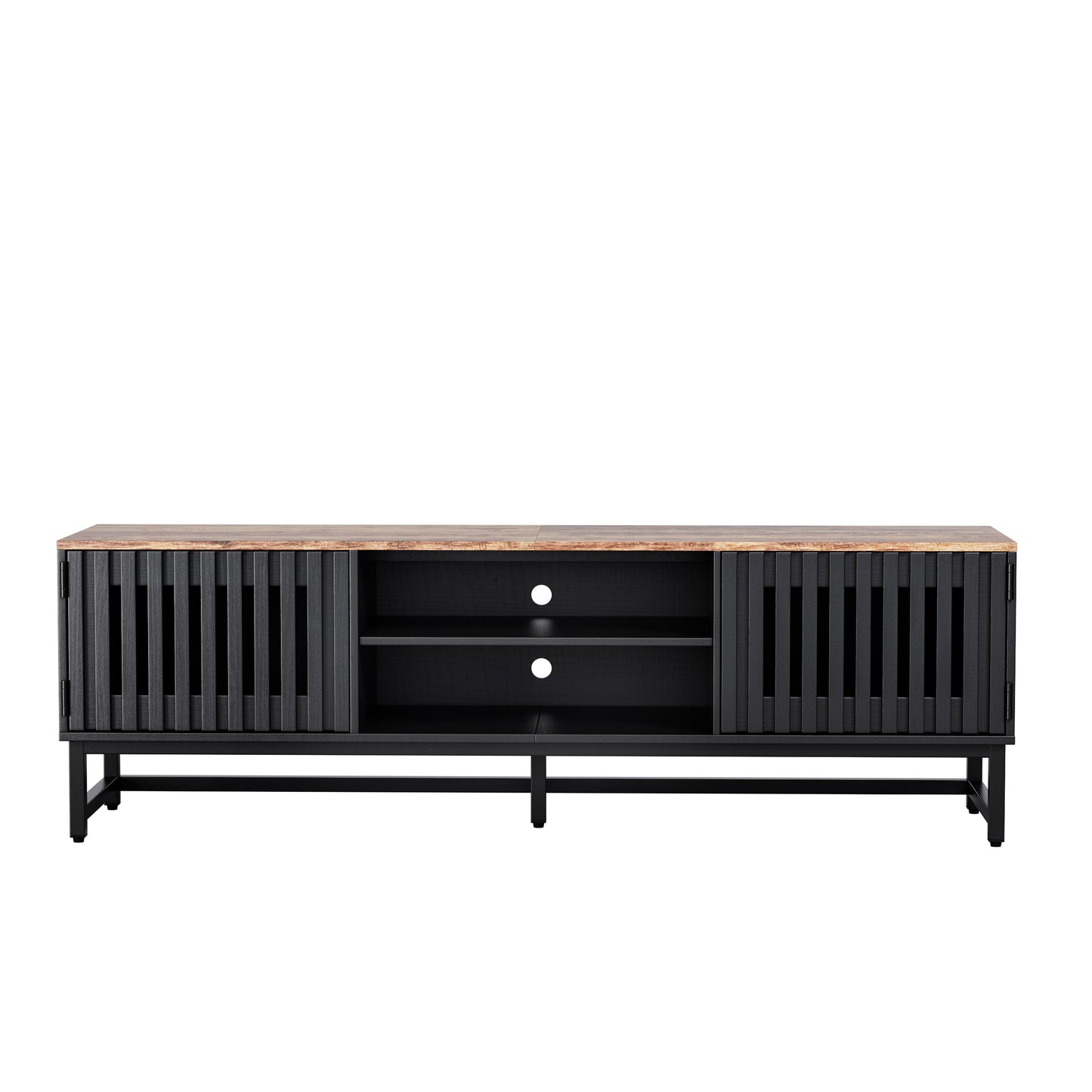 Mid Century Modern TV Stand with Slatted Grille Striped Doors & Storage For up to 65" TV's