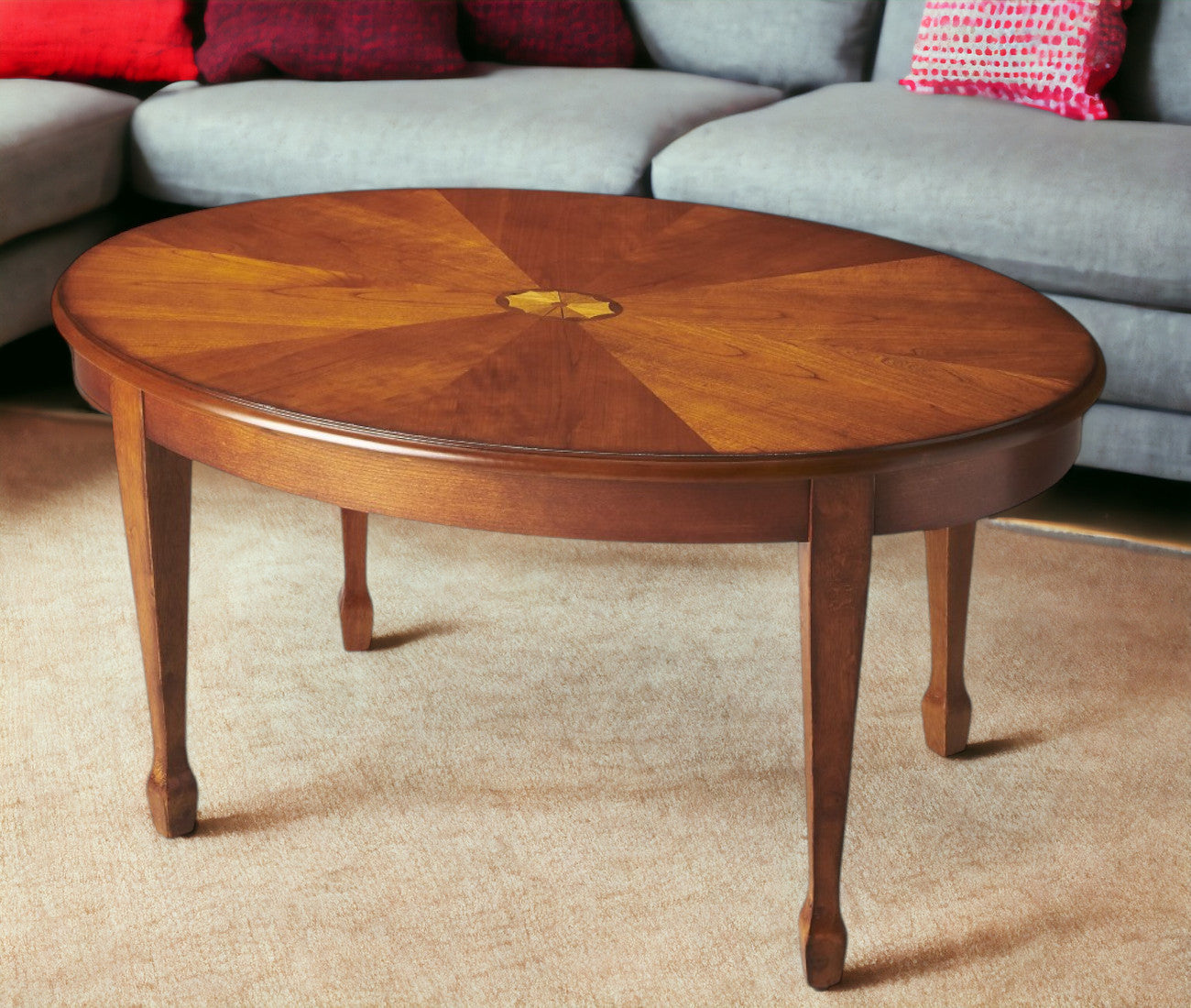 38" Brown Burl Oval Coffee Table