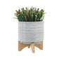 CERAMIC 8" PLANTER ON STAND, GRAY