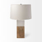 White Marble And Natural Wood Block Table Or Desk Lamp