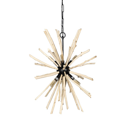 Wood And Metal Starburst Six Bulb Hanging Light