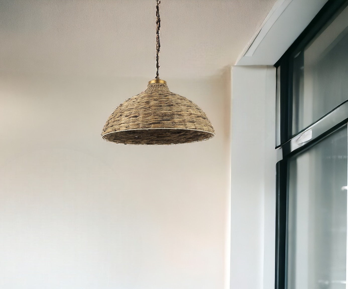 Brown Wicker Domed Hanging Pendant Light