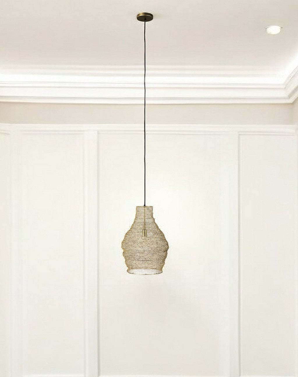 Gold Metal Wire Mesh Hanging Pendant Light