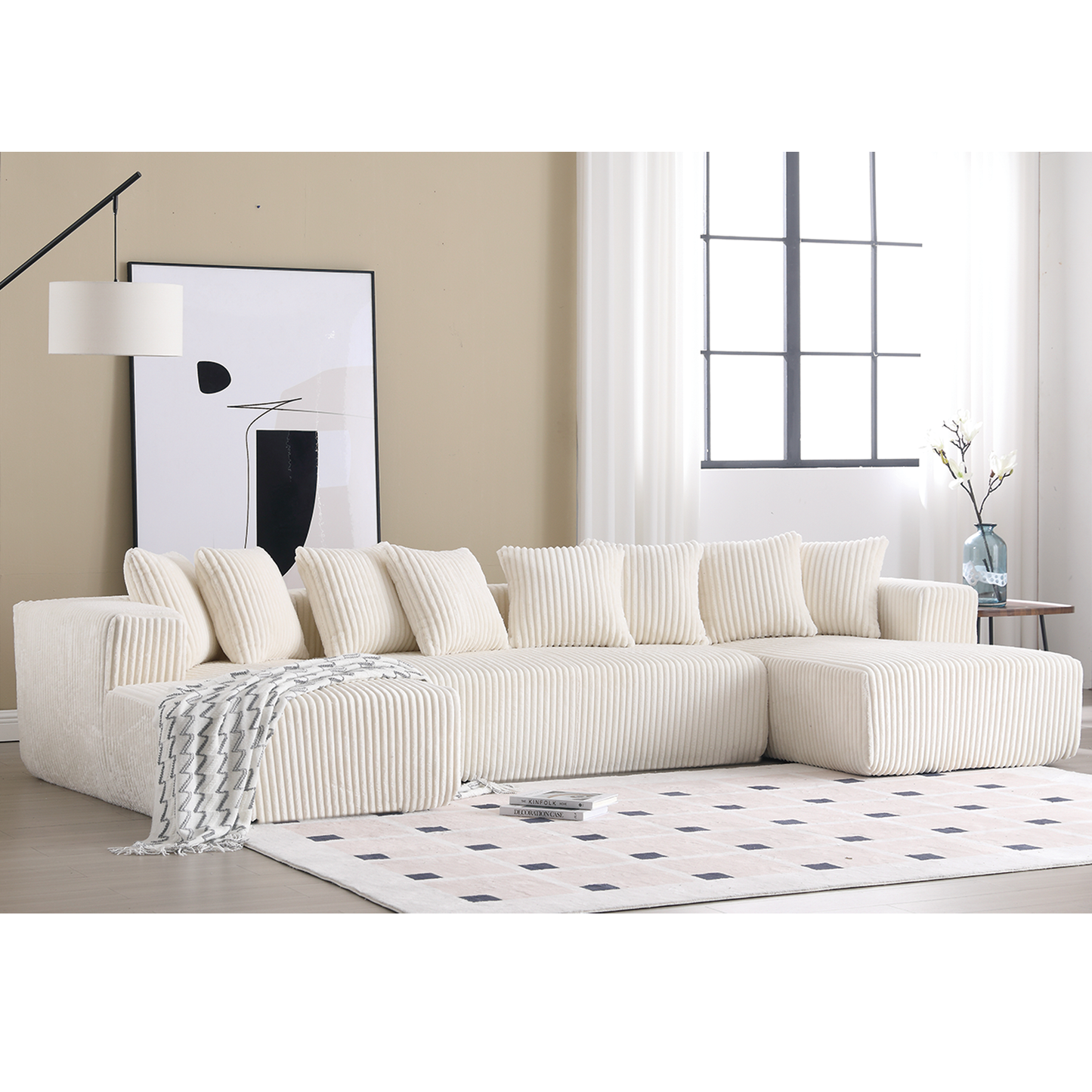 Modular Corduroy U-Sectional Sofa with Lounge Chaise