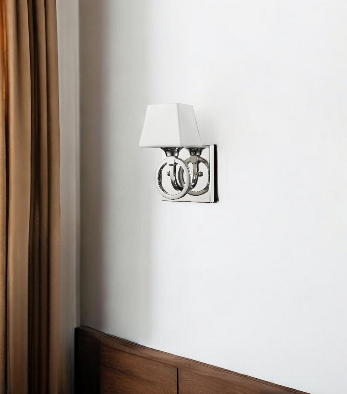 Silver Metal Wall Light with Frosted Glass Shade