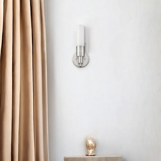 Silver Narrow Wall Light with Frosted Glass Shade