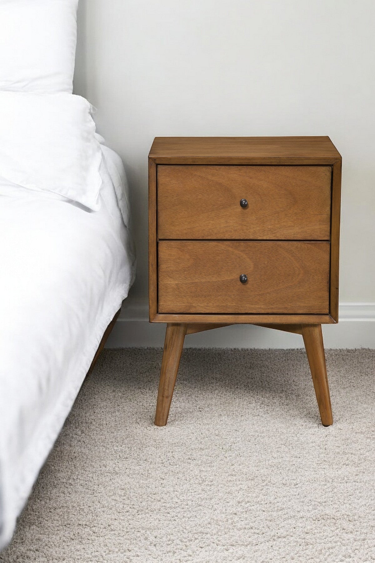 Brown Century Modern Wood 2 Drawer Nightstand