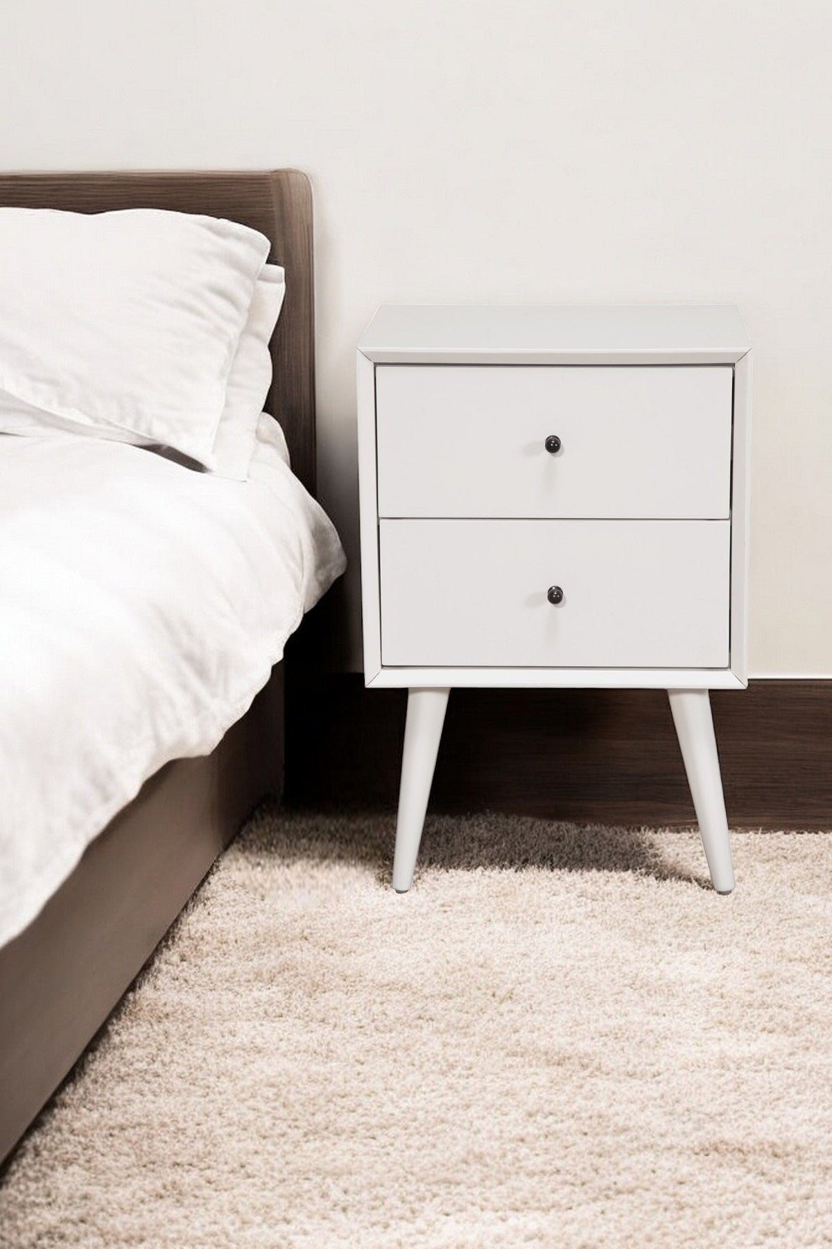 White Century Modern Wood 2 Drawer Nightstand