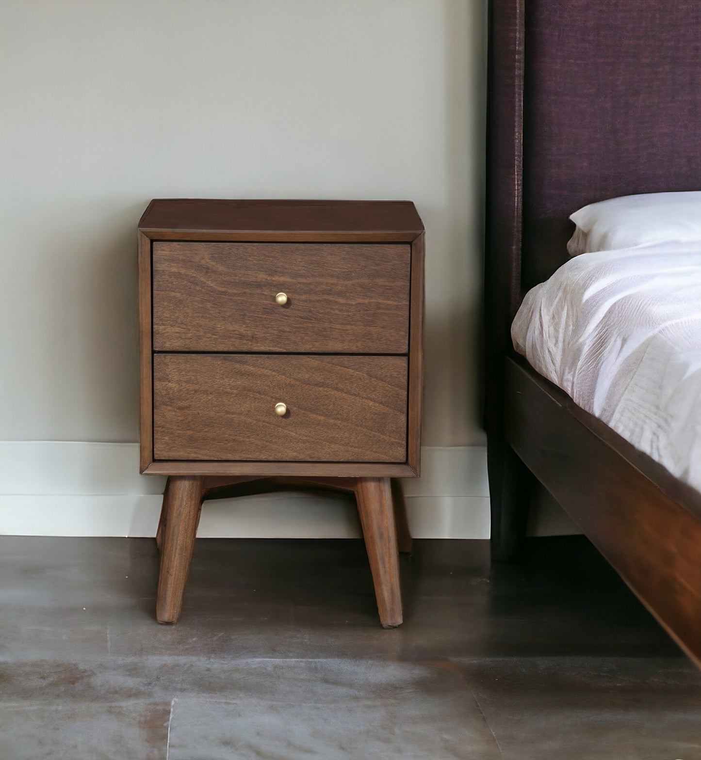 26" Brown Two Drawer Wood Nightstand