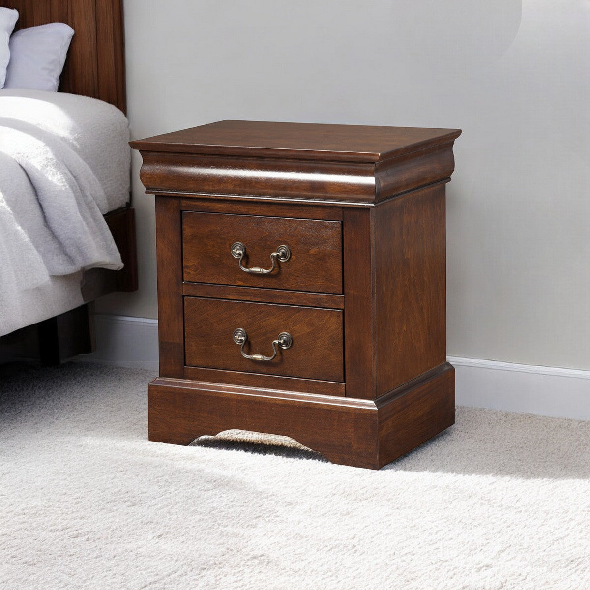 Solid Wood Cappuccino 2 Drawer Nightstand