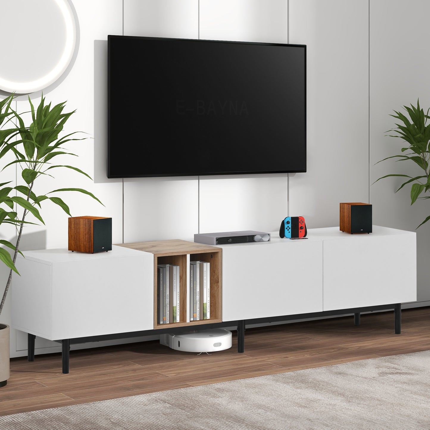 Modern Entertainment Center with Large Storage & 3 Doors For up to 80" TV's