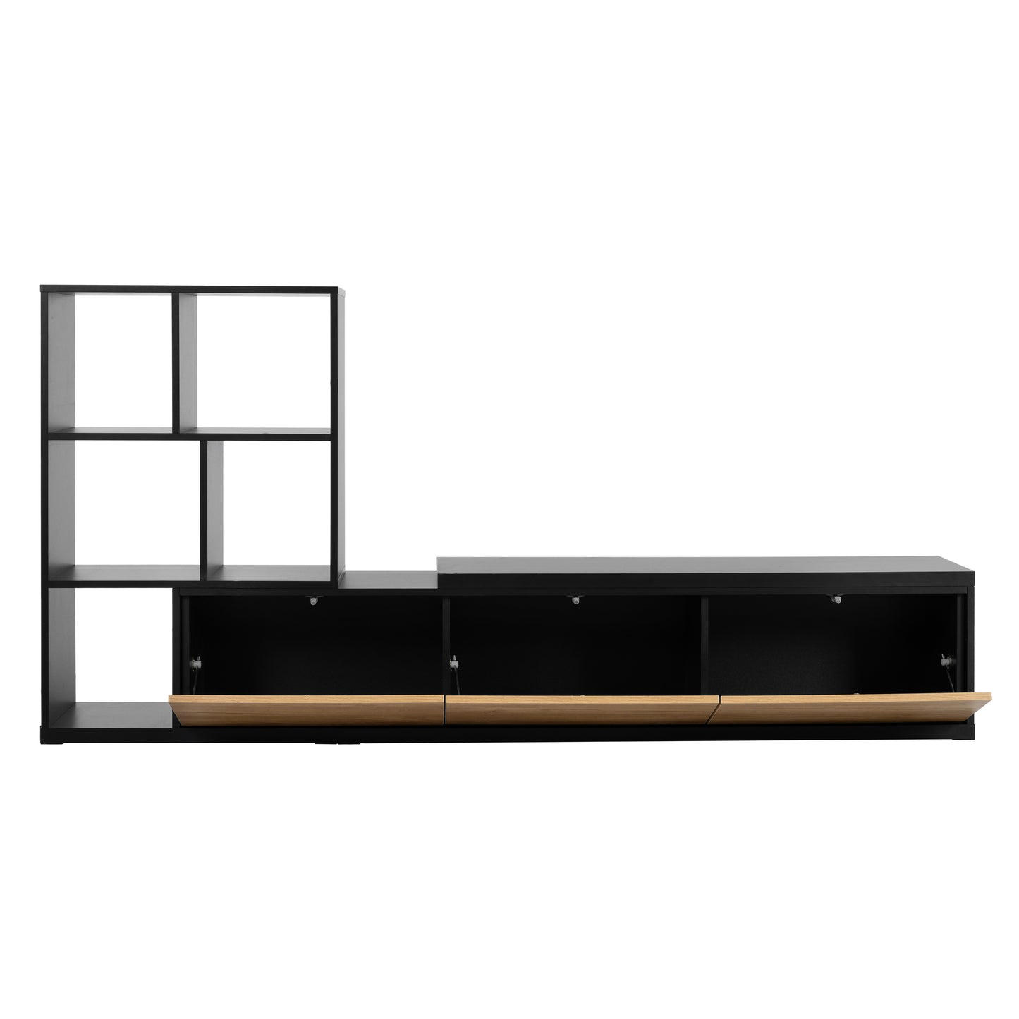 ON-TREND 74.8''-126'' Extendable TV Stand with 3 Tier Bookshelves for TVs up to 110'', Adjustable Entertainment Center with Storage Cabinets, Sliding Tabletop Media Console for Living Room, Black