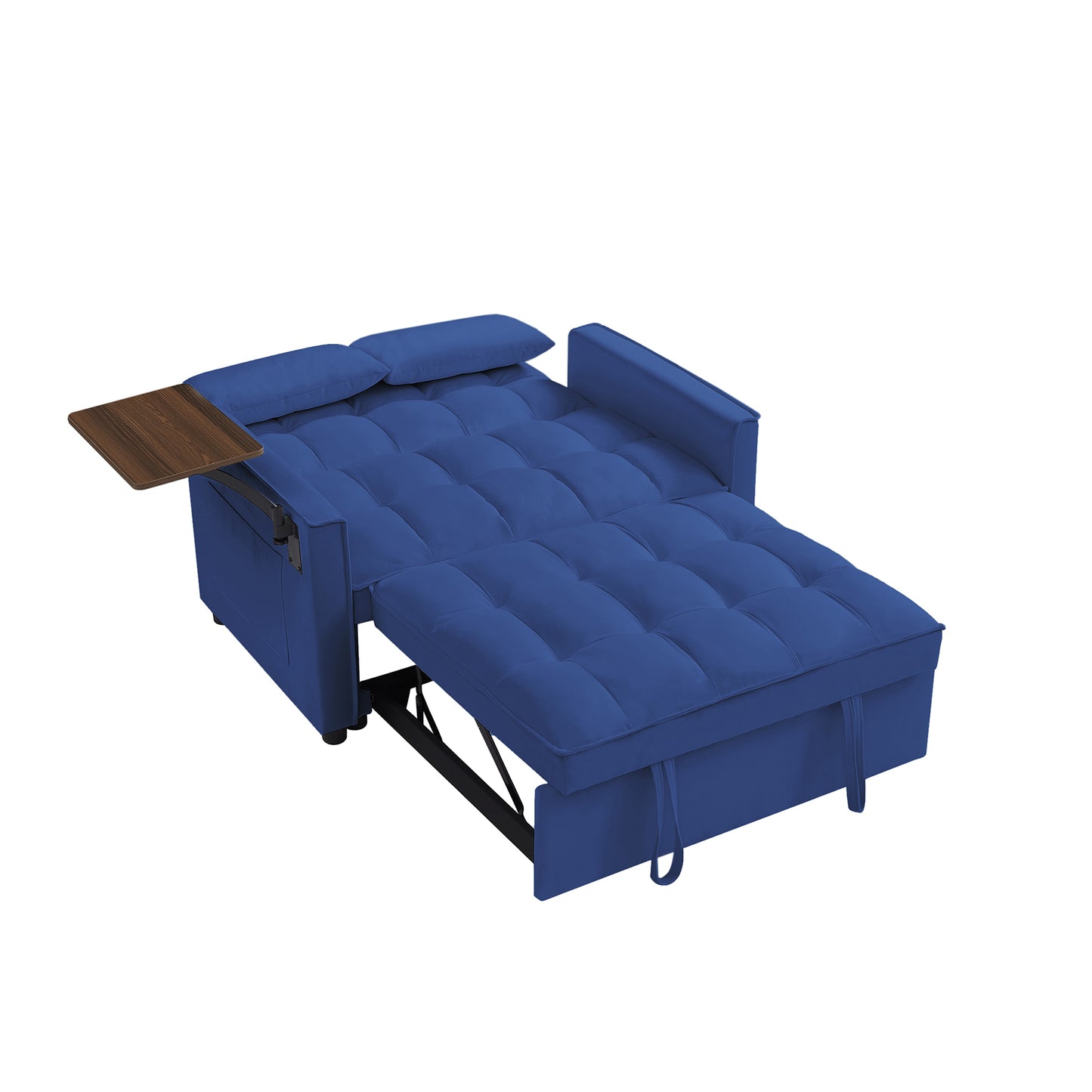 Blu Velvet Loveseat Sleeper Sofa Bed with Side Table