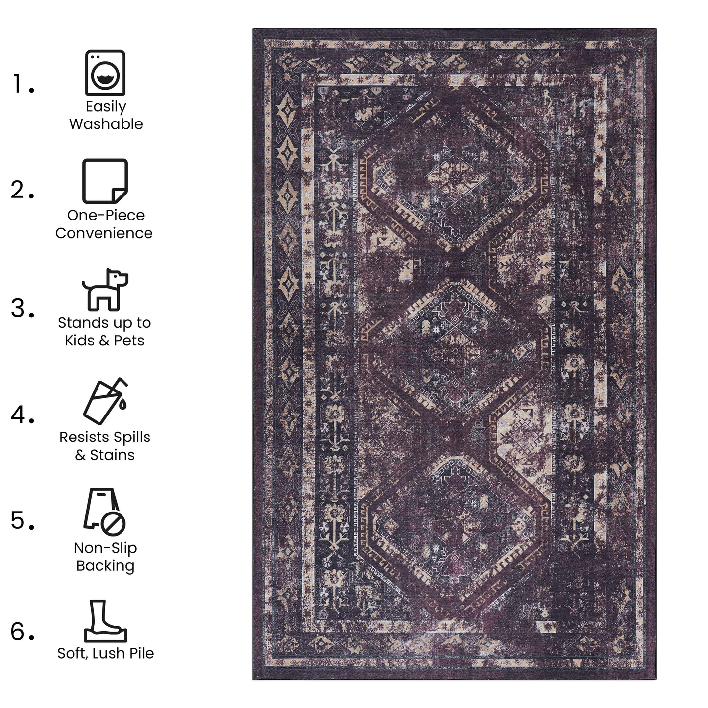 5x8 Washable Low-Pile Area Rug