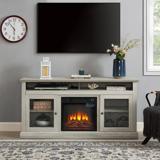 Modern Entertainment Console with 23'' Fireplace Insert and Storage For up to 65" TV's