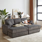 Corduroy 3-Seater Gray Sofa with Ottoman, Storage, & Cup Holders