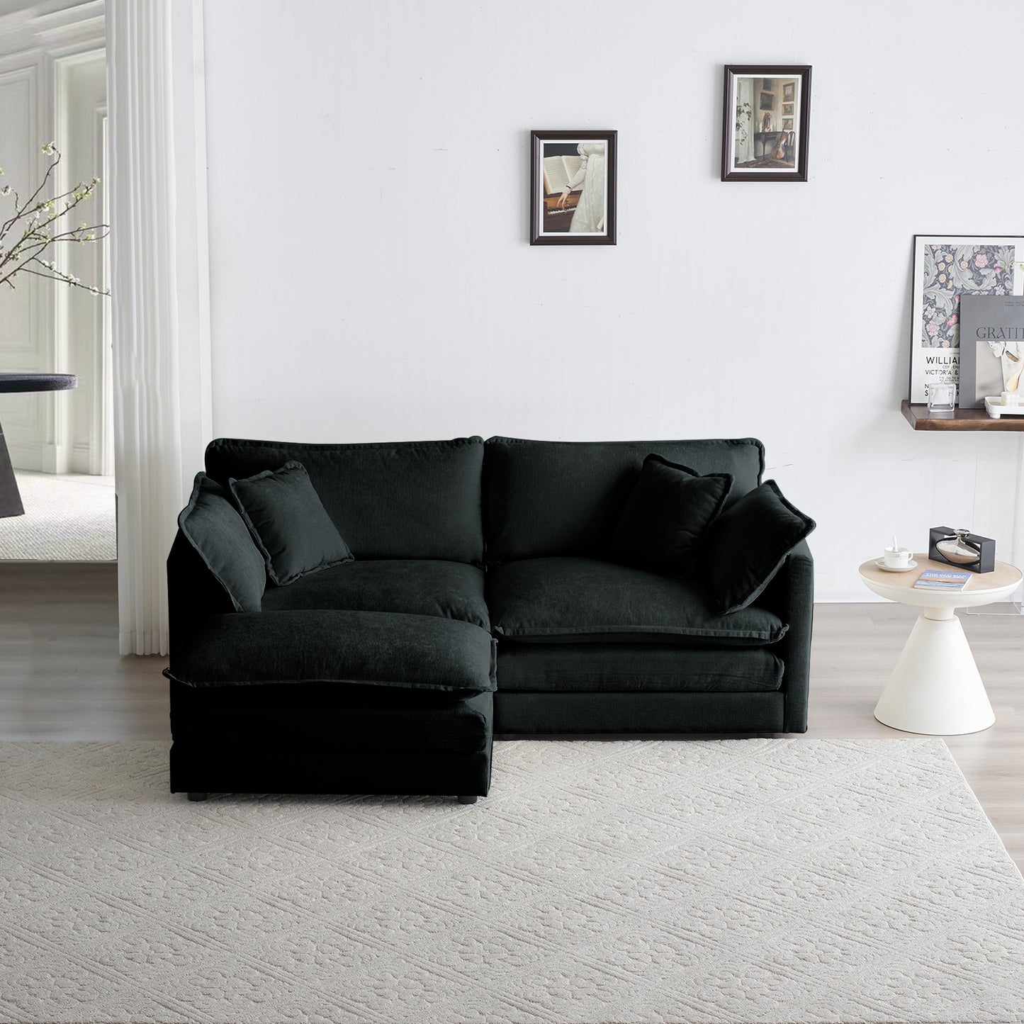 Chenille Fabric Two-Seater Sofa with 1 Footrest