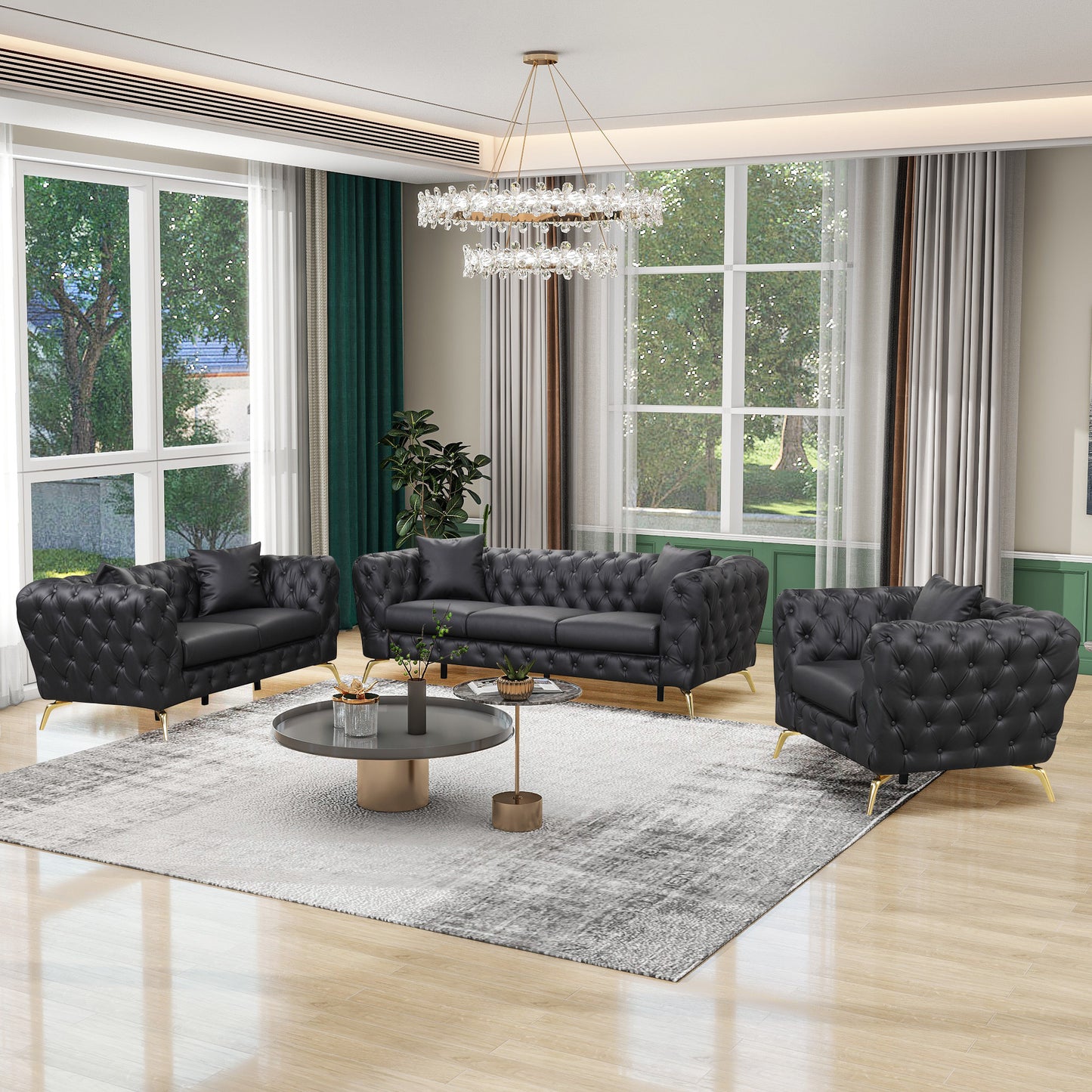 Black Tufted 3 Seater Sofa Sofa