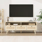 Rattan TV Stand with Solid Wood Feet, TV Console Table for Living Room, Natural