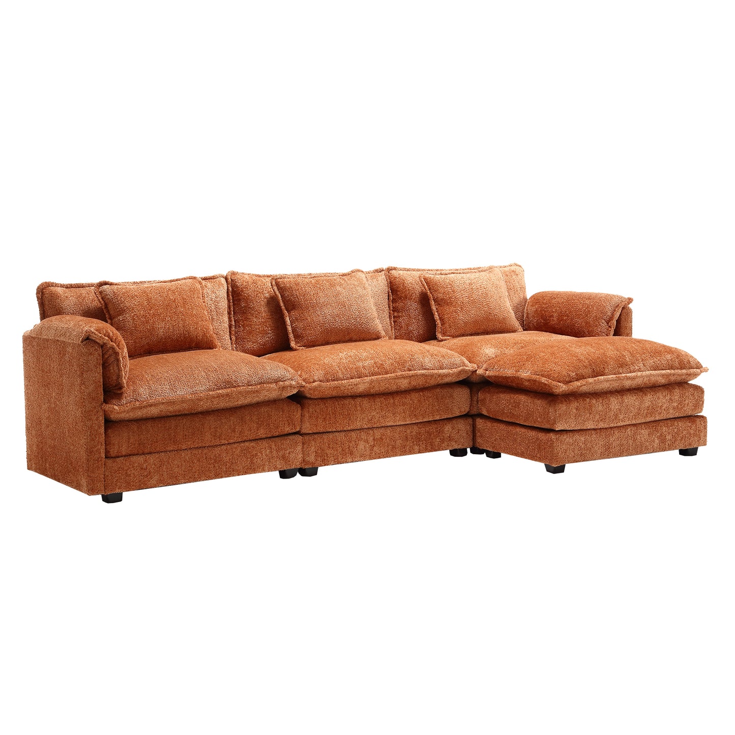 Oversized Boucle Fabric L-Shape Sectional - Movable Pedals with Detachable Armrests