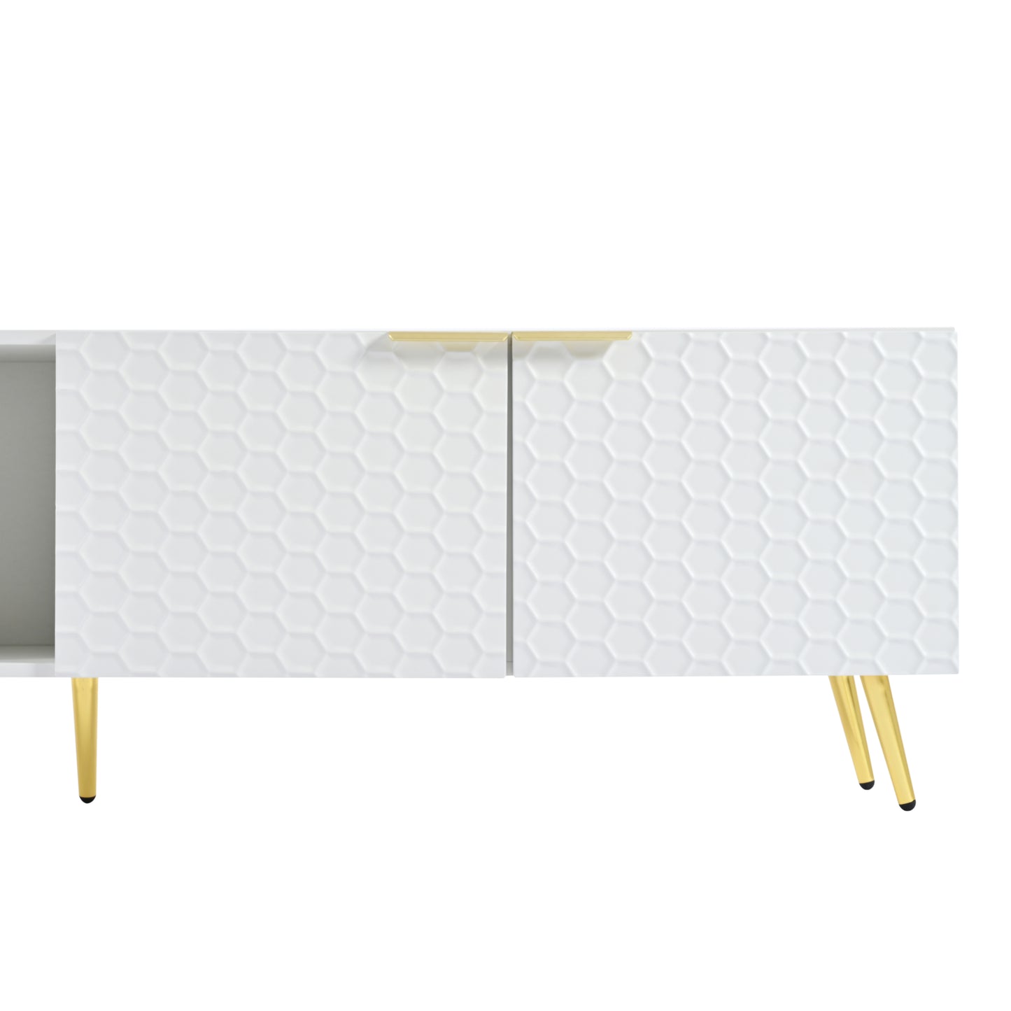 Modern Minimalist Geometric TV Cabinet with Metal Handles and Gold Legs For Up to 80'' TV's