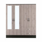 71" Light Oak and Black Four Door Wardrobe Closet with Mirrors