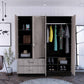 71" Light Oak and Black Four Door Wardrobe Closet with Mirrors