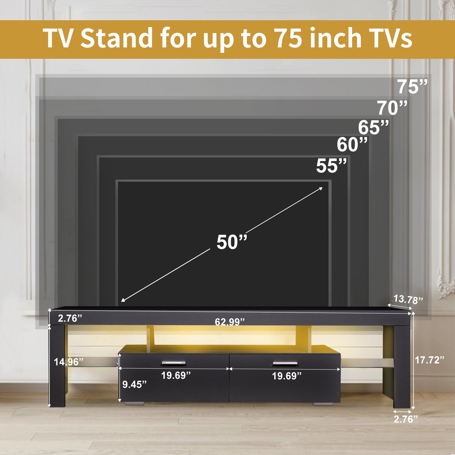 Modern LED TV stand with storage  & drawer For Up to 75" TV's