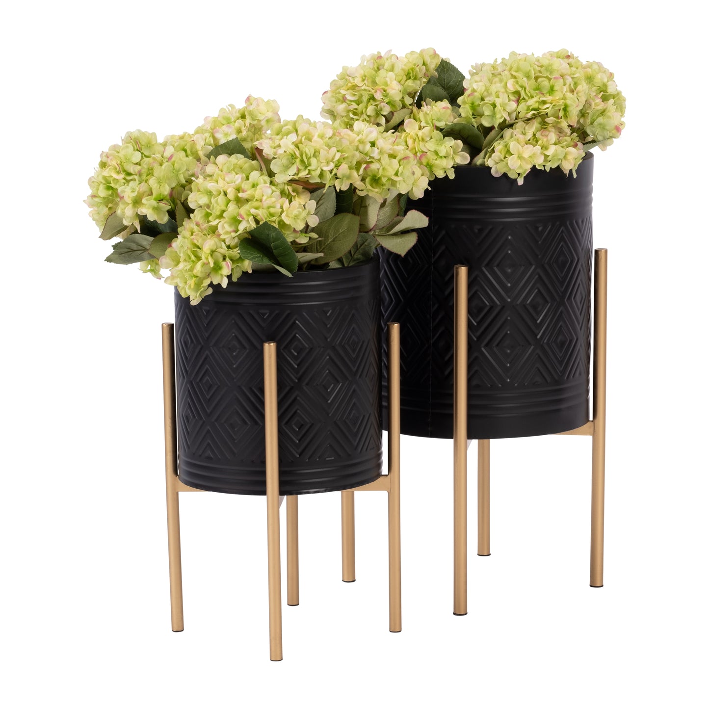 AZTEC PLANTER ON METAL STAND, BLACK/GOLD