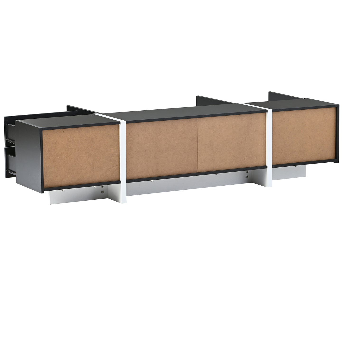 ON-TREND White & Black Contemporary Rectangle Design TV Stand, Unique Style TV Console Table for TVs Up to 80'', Modern TV Cabinet with High Gloss UV Surface for Living Room.