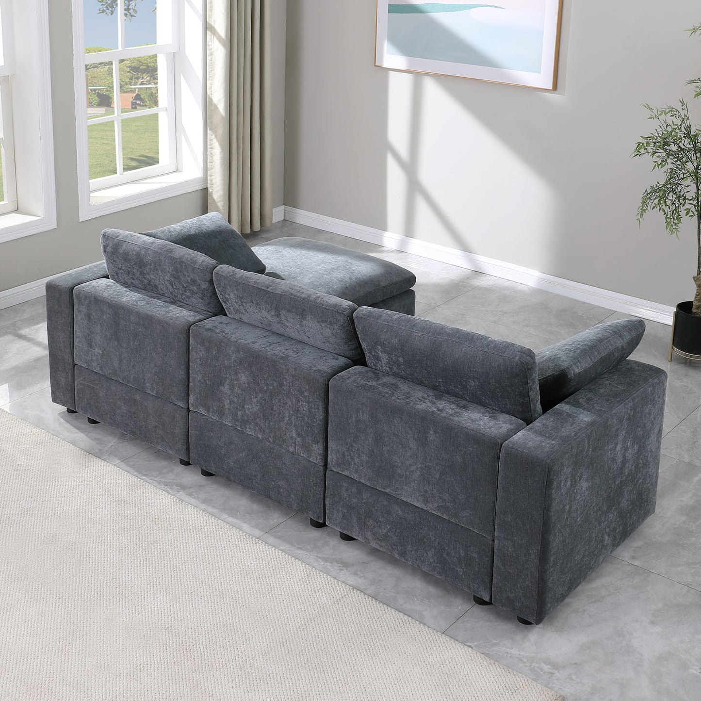 Modular Sectional Sofa with Reversible Chaise and Ottomans - 4-Seat