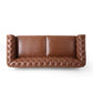 Tufted Leather 3-Seat Sofa with Wooden Legs