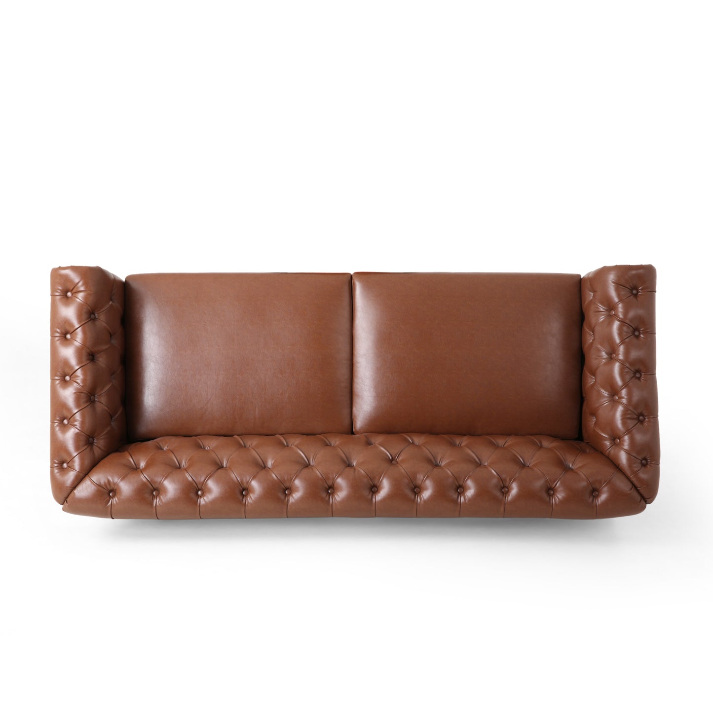 Tufted Leather 3-Seat Sofa with Wooden Legs