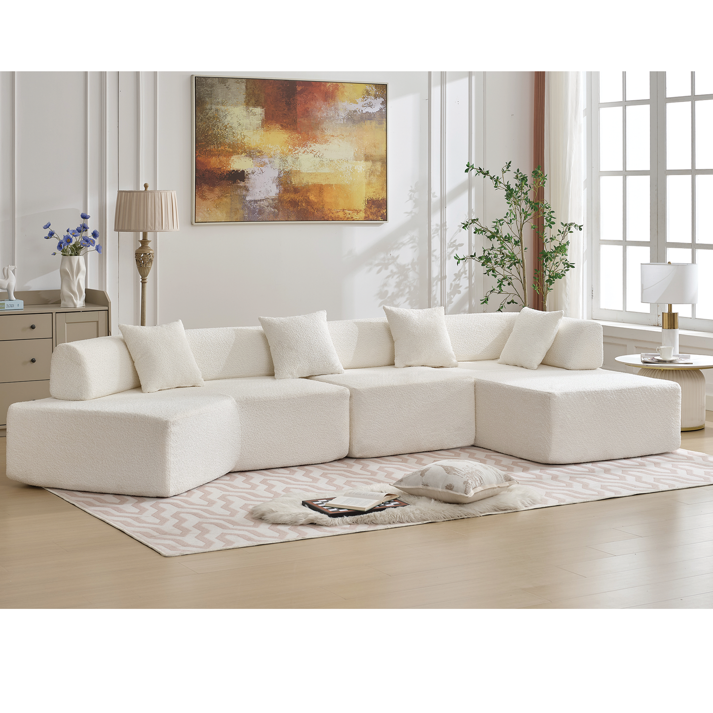 Minimalist 140" L-Shape Couch , 4 Seater , No Assembly Required