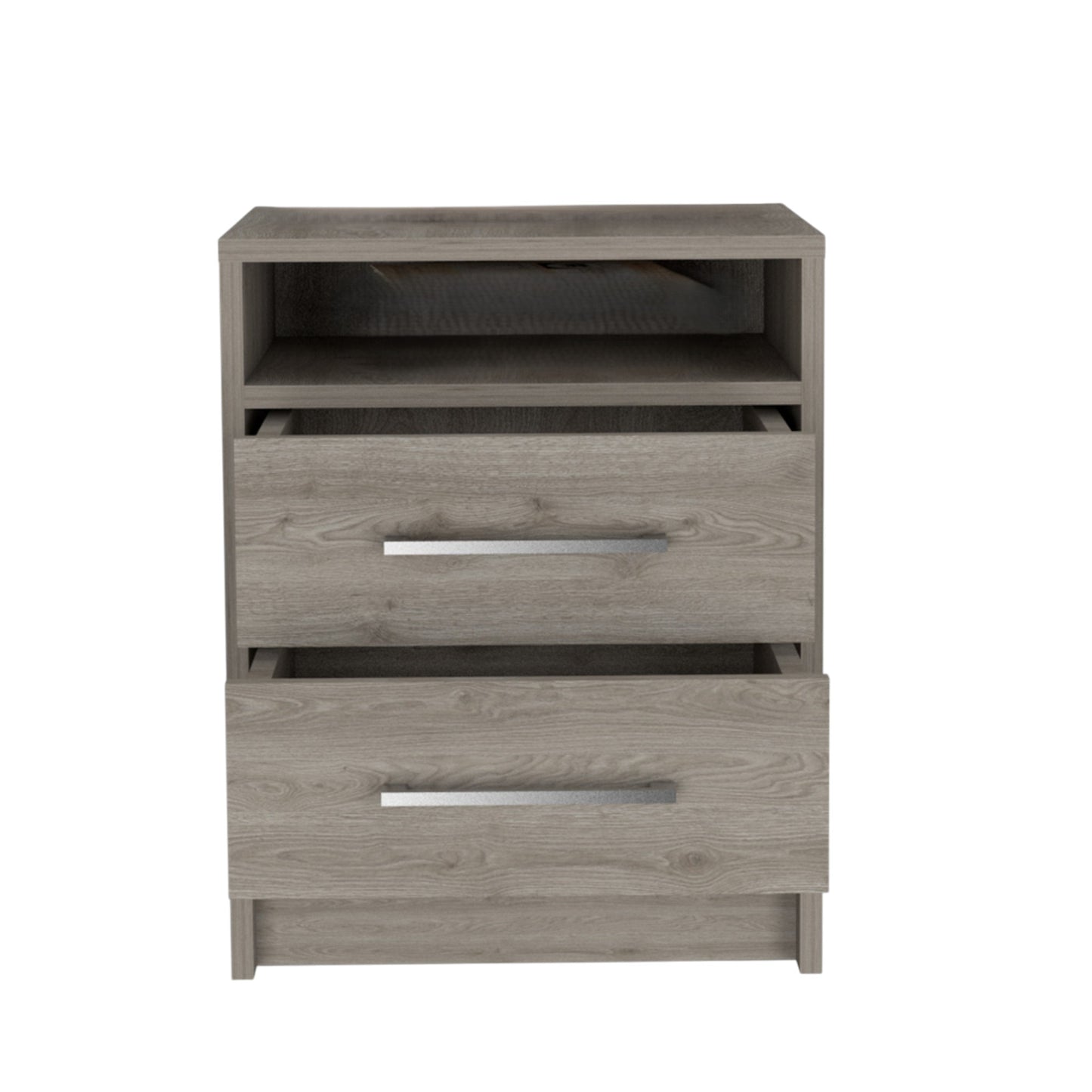 Light Grey Open Compartment Two Drawer Nightstand