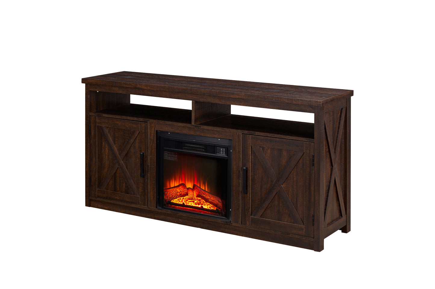 Farmhouse Barn Door Entertainment Console with 18'' Fireplace Insert & Storage for up to 65" TV's