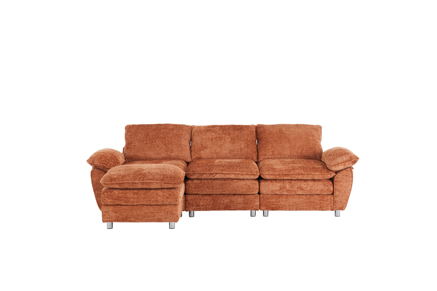 Modern Deep 3-Seat Sofa Couch with Ottoman, Upholstered