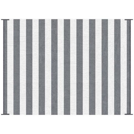 Outsunny Reversible Outdoor Rug, 9' x 12' Waterproof Plastic Straw Floor Mat, Portable RV Camping Carpet with Carry Bag, Large Floor Mat for Backyard, Deck, Picnic, Beach, Gray & White Striped