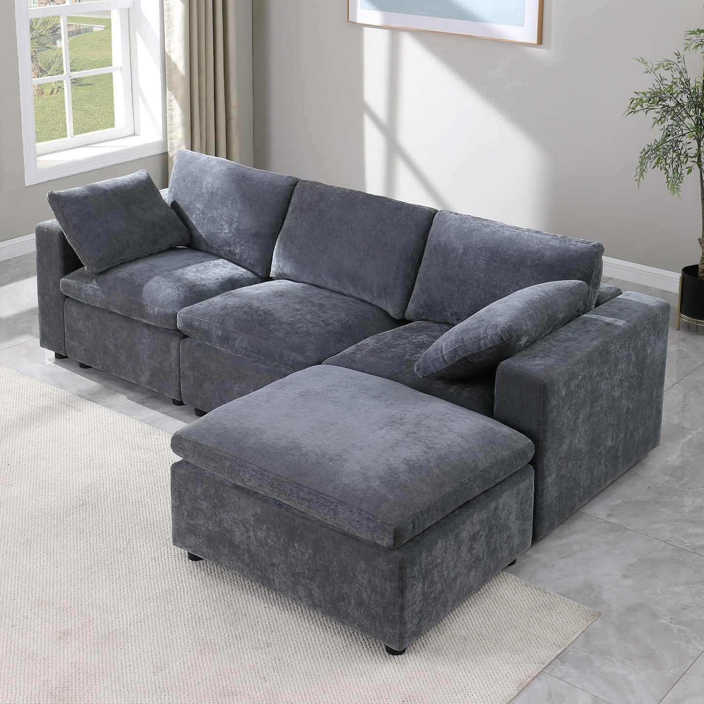 Modular Sectional Sofa with Reversible Chaise and Ottomans - 4-Seat