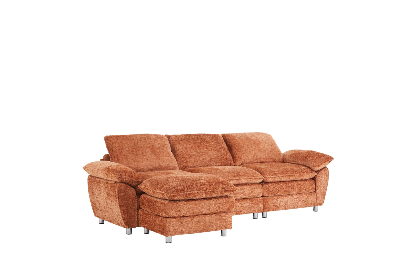 Modern Deep 3-Seat Sofa Couch with Ottoman, Upholstered