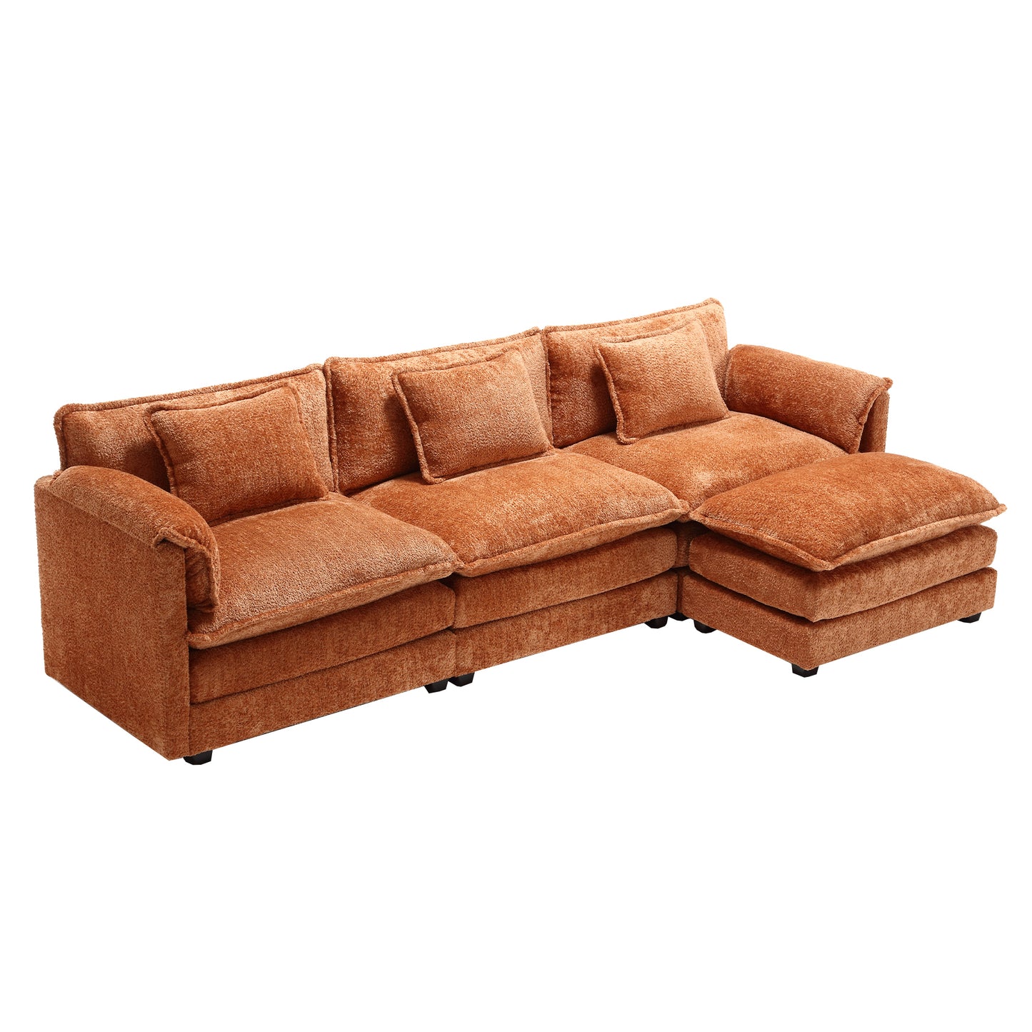 Oversized Boucle Fabric L-Shape Sectional - Movable Pedals with Detachable Armrests