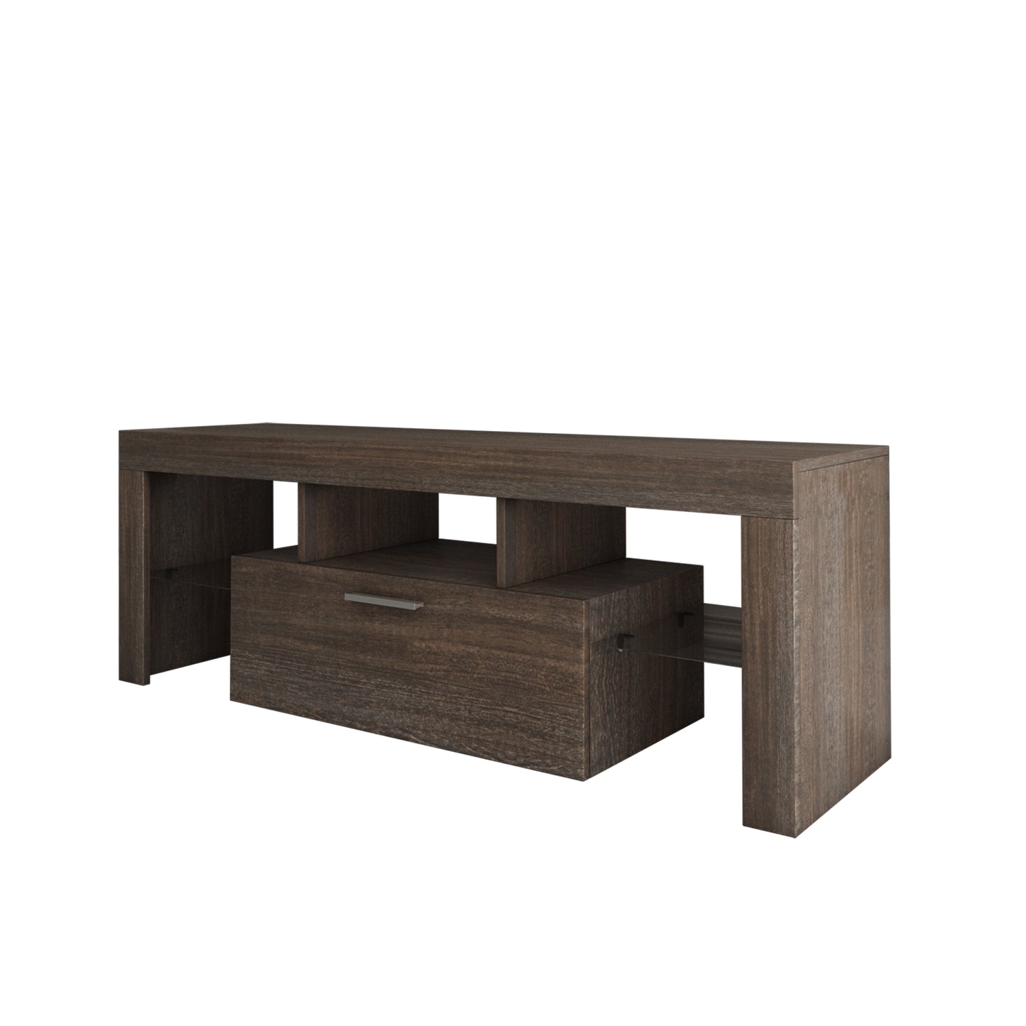 Modern Brown TV Stand with LED Lights, Tempered Glass Shelf & Stylish Design For up to 55" TV's