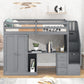 Twin Size Loft Bed with Wardrobe and Staircase, Desk and Storage Drawers and Cabinet in 1,Gray