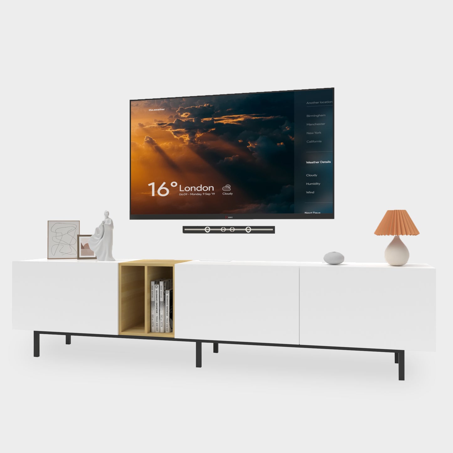 Modern Entertainment Center with Wireless Charging for up to 75" TV's