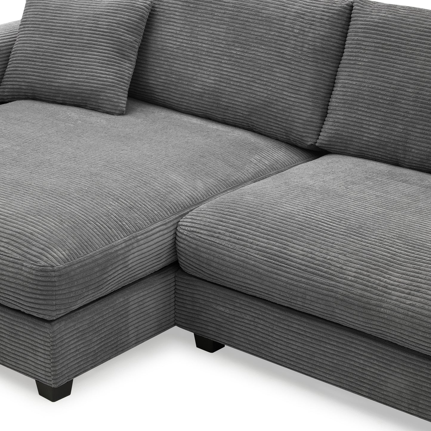 Oversized Corduroy L-Shaped Sectional Sofa with USB Ports & Cup Holders