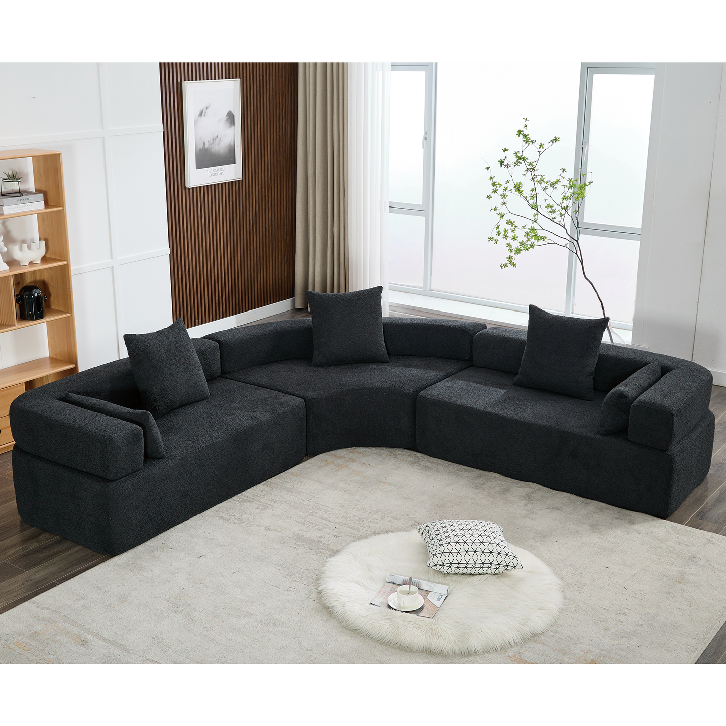 Oversized Semicircular Modular Sofa, Black