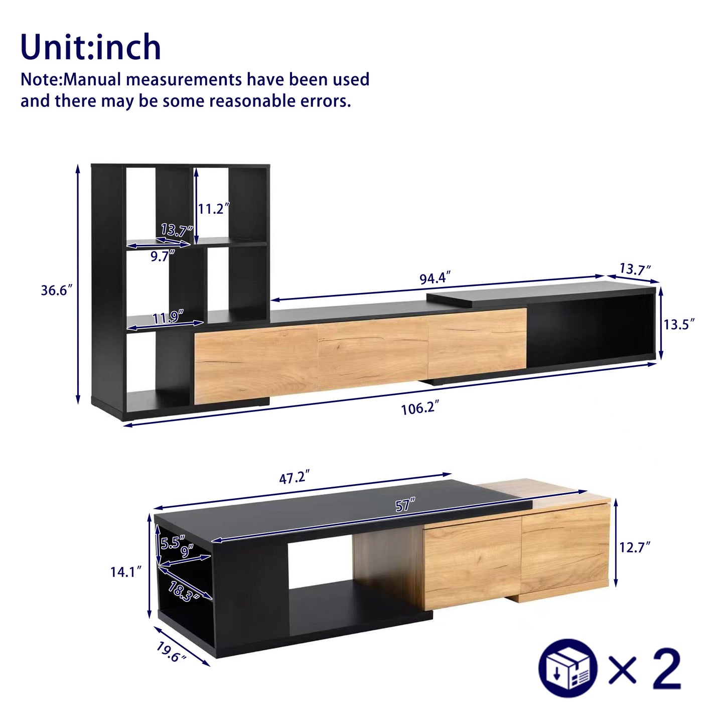 Extendable TV Stand and Coffee Table, Set of 2, For up to 110'' TV's